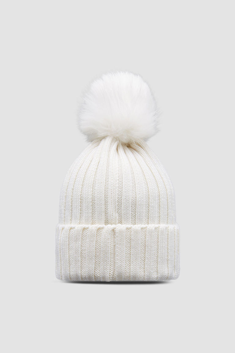 BONNET EN LAINE AVEC POMPON - BLANC / UNI