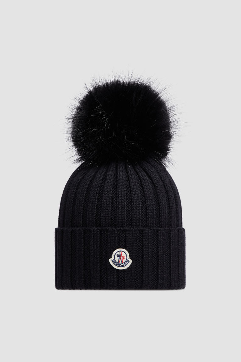 BONNET EN LAINE AVEC POMPON - NOIR / UNI