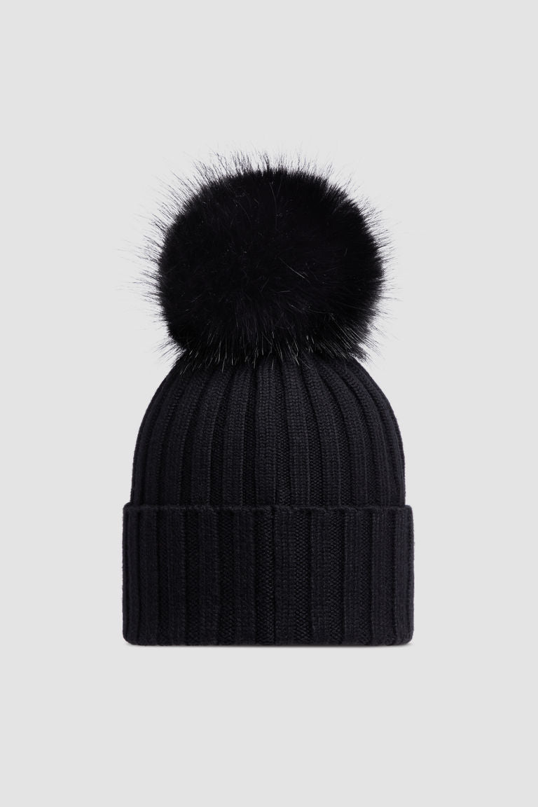 BONNET EN LAINE AVEC POMPON - NOIR / UNI