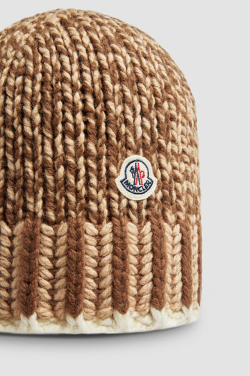 BONNET EN LAINE MOULINÉE - BEIGE ET MARRON / UNI