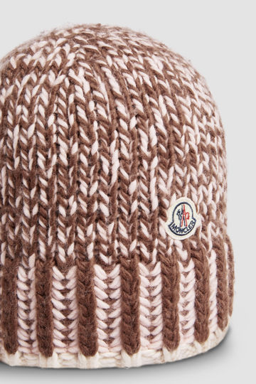 BONNET EN LAINE MOULINÉE - BLANC & MARRON / UNI